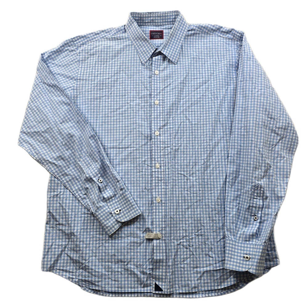 UNTUCKit Gingham Shirt Mens XL Blue White Cotton Button Down Long Sleeve‎ Casual